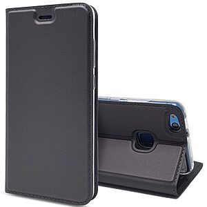 Θήκη HUAWEI P10 Lite OEM Magnetic Absorbed Shell με βάση στήριξης και υποδοχή καρτών Flip Wallet δερματίνη μαύρο