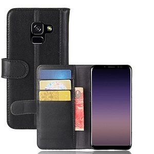 Θήκη SAMSUNG Galaxy A8 (2018) OEM Genuine Leather με βάση στήριξης, υποδοχές καρτών και μαγνητικό κούμπωμα Flip Wallet δερμάτινη μαύρο