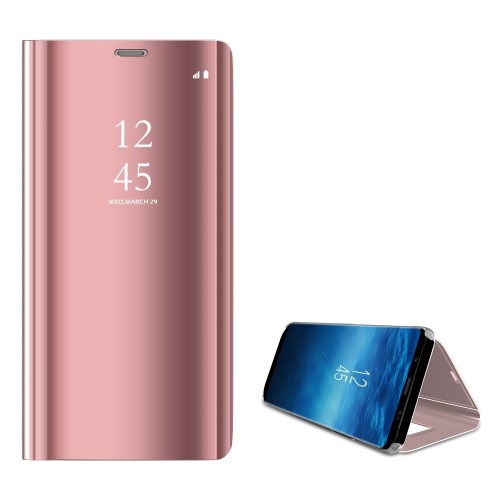 Θήκη SAMSUNG Galaxy S9 Plus OEM Clear View & Mirror Surface με βάση στήριξης Flip Window δερματίνη ροζ