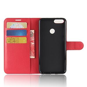 Θήκη HUAWEI P Smart OEM Litchi Skin PU Leather με βάση στήριξης, υποδοχές καρτών και μαγνητικό κούμπωμα Flip Wallet δερματίνη κόκκινο - Image 3