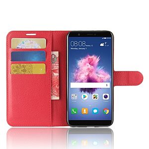 Θήκη HUAWEI P Smart OEM Litchi Skin PU Leather με βάση στήριξης, υποδοχές καρτών και μαγνητικό κούμπωμα Flip Wallet δερματίνη κόκκινο - Image 4