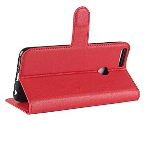 Θήκη HUAWEI P Smart OEM Litchi Skin PU Leather με βάση στήριξης, υποδοχές καρτών και μαγνητικό κούμπωμα Flip Wallet δερματίνη κόκκινο - Image 5