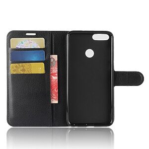 Θήκη HUAWEI P Smart OEM Litchi Skin PU Leather με βάση στήριξης, υποδοχές καρτών και μαγνητικό κούμπωμα Flip Wallet δερματίνη μαύρο - Image 3