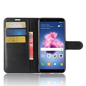 Θήκη HUAWEI P Smart OEM Litchi Skin PU Leather με βάση στήριξης, υποδοχές καρτών και μαγνητικό κούμπωμα Flip Wallet δερματίνη μαύρο - Image 4