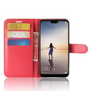 Θήκη HUAWEI P20 Lite OEM Litchi Texture με βάση στήριξης, υποδοχές καρτών και μαγνητικό κούμπωμα Flip Wallet δερματίνη κόκκινο - Image 4