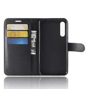 Θήκη HUAWEI P20 Pro OEM Litchi Skin Leather με βάση στήριξης, υποδοχές καρτών και μαγνητικό κούμπωμα Flip Wallet δερματίνη μαύρο - Image 3