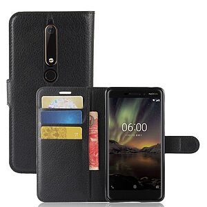 Θήκη NOKIA 6 (2018) OEM Litchi Texture με βάση στήριξης