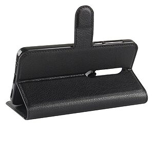 Θήκη NOKIA 6.1 OEM Litchi Texture με βάση στήριξης, υποδοχές καρτών και μαγνητικό κούμπωμα Flip Wallet δερματίνη μαύρο - Image 5