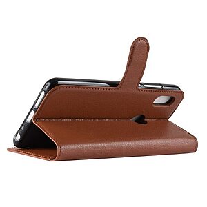 Θήκη XIAOMI Redmi Note 5 OEM Litchi Skin Leather με βάση στήριξης, υποδοχές καρτών και μαγνητικό κούμπωμα Flip Wallet δερματίνη καφέ - Image 5