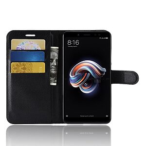 Θήκη XIAOMI Redmi Note 5 OEM Litchi Skin Leather με βάση στήριξης, υποδοχές καρτών και μαγνητικό κούμπωμα Flip Wallet δερματίνη μαύρο - Image 4