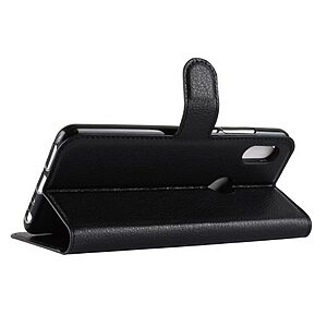 Θήκη XIAOMI Redmi Note 5 OEM Litchi Skin Leather με βάση στήριξης, υποδοχές καρτών και μαγνητικό κούμπωμα Flip Wallet δερματίνη μαύρο - Image 5