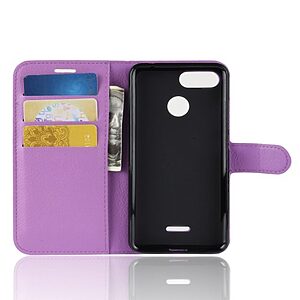Θήκη XIAOMI Redmi 6 OEM Litchi Texture Leather με βάση στήριξης, υποδοχές καρτών και μαγνητικό κούμπωμα Flip Wallet δερματίνη μωβ - Image 3