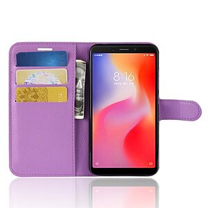 Θήκη XIAOMI Redmi 6 OEM Litchi Texture Leather με βάση στήριξης, υποδοχές καρτών και μαγνητικό κούμπωμα Flip Wallet δερματίνη μωβ - Image 4