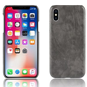 Θήκη iPhone XR OEM Litchi Skin Leather Plastic Series πλάτη δερματίνη γκρι