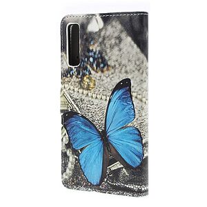 Θήκη Samsung Galaxy A7 (2018) OEM σχέδιο Blue Butterfly με βάση στήριξης, υποδοχές καρτών και μαγνητικό κούμπωμα Flip Wallet δερματίνη - Image 3