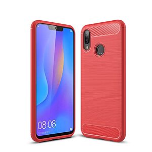 Θήκη Huawei P Smart Plus OEM Brushed TPU Carbon Πλάτη κόκκινο