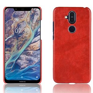 Θήκη Nokia 8.1 OEM Litchi Skin Leather Plastic Series Πλάτη από σκληρό πλαστικό κόκκινο