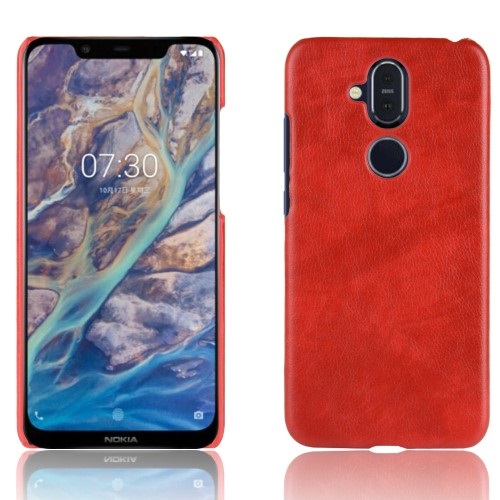 Θήκη Nokia 8.1 OEM Litchi Skin Leather Plastic Series Πλάτη από σκληρό πλαστικό κόκκινο