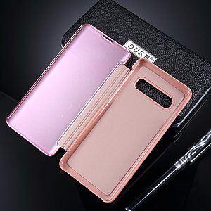 Θήκη Samsung Galaxy S10 Plus OEM Mirror Surface View Stand Case Cover Flip Window από σκληρό πλαστικό ροζ χρυσό - Image 4