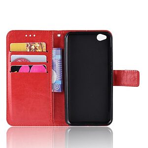 Θήκη Xiaomi Redmi Go OEM Crazy Horse Leather με βάση στήριξης, υποδοχές καρτών και μαγνητικό κούμπωμα Flip Wallet δερματίνη κόκκινο - Image 5