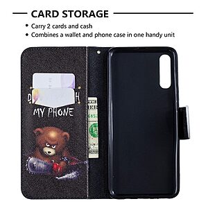 Θήκη Samsung Galaxy A70 OEM σχέδιο Angry bear with chainsaw με βάση στήριξης, υποδοχές καρτών και μαγνητικό κούμπωμα Flip Wallet δερματίνη - Image 3