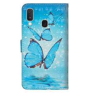 Θήκη Samsung Galaxy A20e OEM σχέδιο Blue Butterfly με βάση στήριξης, υποδοχές καρτών και μαγνητικό κούμπωμα Flip Wallet δερματίνη - Image 3