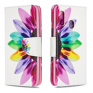 Θήκη Samsung Galaxy A20e OEM σχέδιο Colorful Petals με βάση στήριξης, υποδοχές καρτών και μαγνητικό κούμπωμα Flip Wallet δερματίνη - Image 4