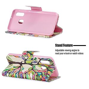 Θήκη Samsung Galaxy A20e OEM σχέδιο Colorized Tree με βάση στήριξης, υποδοχές καρτών και μαγνητικό κούμπωμα Flip Wallet δερματίνη - Image 5