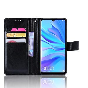 Θήκη Honor 20 lite OEM Crazy Horse Leather με βάση στήριξης, υποδοχές καρτών και μαγνητικό κούμπωμα Flip Wallet δερματίνη μαύρο - Image 5