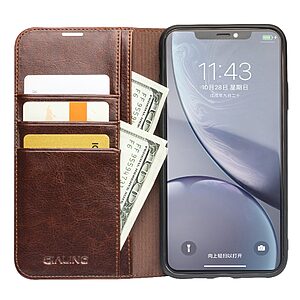 Θήκη iPhone 11 QIALINO Genuine Cowhide Leather Flip Wallet δερμάτινη καφέ - Image 3