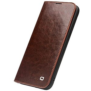 Θήκη iPhone 11 QIALINO Genuine Cowhide Leather Flip Wallet δερμάτινη καφέ - Image 5