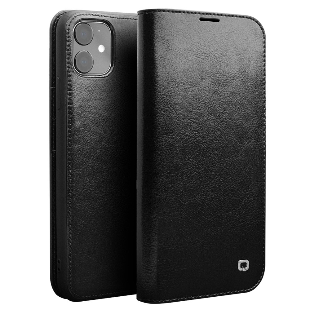 Θήκη iPhone 11 QIALINO Genuine Cowhide Leather Flip Wallet δερμάτινη μαύρο Θήκη iPhone 11 QIALINO Genuine Cowhide Leather Flip Wallet δερμάτινη μαύρο