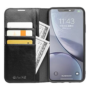 Θήκη iPhone 11 QIALINO Genuine Cowhide Leather Flip Wallet δερμάτινη μαύρο - Image 3
