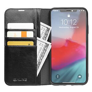 Θήκη iPhone 11 Pro Max QIALINO Genuine Cowhide Leather Flip Wallet δερμάτινη μαύρο - Image 3