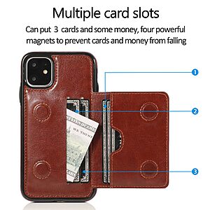 Θήκη iPhone 11 OEM από συνθετικό δέρμα με βάση στήριξης και υποδοχές καρτών / χρημάτων Πλάτη καφέ - Image 3