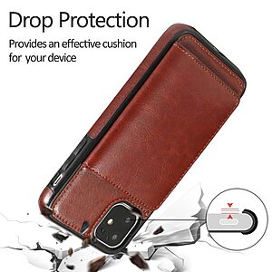 Θήκη iPhone 11 OEM από συνθετικό δέρμα με βάση στήριξης και υποδοχές καρτών / χρημάτων Πλάτη καφέ - Image 4