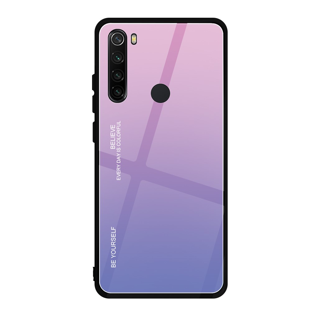 Θήκη Xiaomi Redmi Note 8 OEM Gradient Color Laser Carving Tempered Glass Back Cover TPU ροζ / μωβ