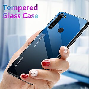 Θήκη Xiaomi Redmi Note 8 / 8 (2021) OEM Gradient Color Laser Carving Tempered Glass Back Cover TPU μαύρο / μπλε - Image 3