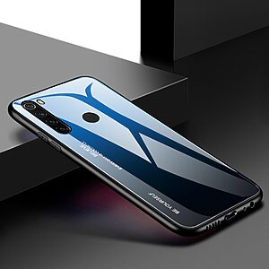 Θήκη Xiaomi Redmi Note 8 / 8 (2021) OEM Gradient Color Laser Carving Tempered Glass Back Cover TPU μαύρο / μπλε - Image 4