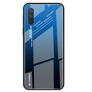 Θήκη Xiaomi Mi 9 Lite OEM Gradient Color Laser Carving Tempered Glass Πλάτη TPU μαύρο / μπλε