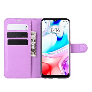 Θήκη Xiaomi Redmi 8 OEM Litchi Texture Leather με βάση στήριξης, υποδοχές καρτών και μαγνητικό κούμπωμα Flip Wallet από συνθετικό δέρμα και TPU μωβ - Image 5