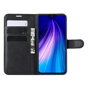 Θήκη Xiaomi Redmi Note 8T OEM Litchi Texture Leather με βάση στήριξης, υποδοχές καρτών και μαγνητικό κούμπωμα Flip Wallet από συνθετικό δέρμα και TPU μαύρο - Image 4