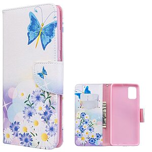 Θήκη Samsung Galaxy A51 OEM Blue Butterfly & Flowers με βάση στήριξης