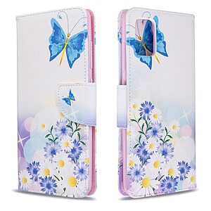 Θήκη Samsung Galaxy A51 OEM Blue Butterfly & Flowers με βάση στήριξης, υποδοχές καρτών και μαγνητικό κούμπωμα Flip Wallet από συνθετικό δέρμα και TPU - Image 4