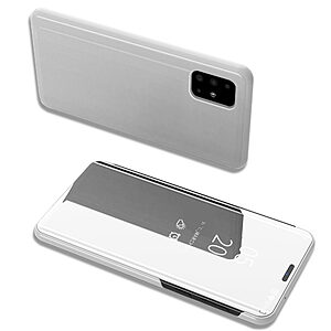 Θήκη Samsung Galaxy A71 OEM Mirror Surface View Stand Case Cover Flip Window ασημί