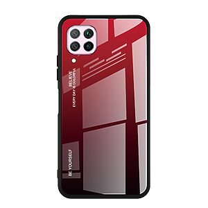 Θήκη Huawei P40 Lite OEM Gradient Color Laser Carving Tempered Glass Πλάτη TPU μαύρο / κόκκινο