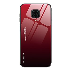 Θήκη Xiaomi Redmi Note 9S OEM Gradient Color Laser Carving Tempered Glass Πλάτη TPU μαύρο / κόκκινο
