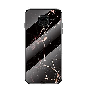 Θήκη Xiaomi Redmi Note 9S OEM σχέδιο Marble με Πλάτη Tempered Glass TPU μαύρο / χρυσό