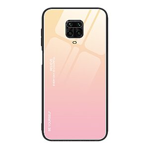 Θήκη Xiaomi Redmi Note 9S OEM Gradient Color Laser Carving Tempered Glass Πλάτη TPU ροζ