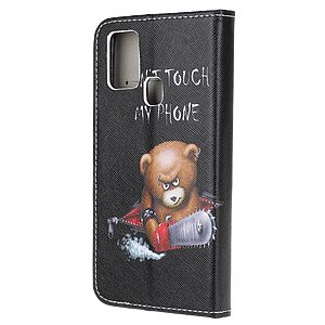Θήκη Samsung Galaxy A21s OEM Angry bear with chainsaw με βάση στήριξης, υποδοχές καρτών και μαγνητικό κούμπωμα Flip Wallet από συνθετικό δέρμα και TPU - Image 3